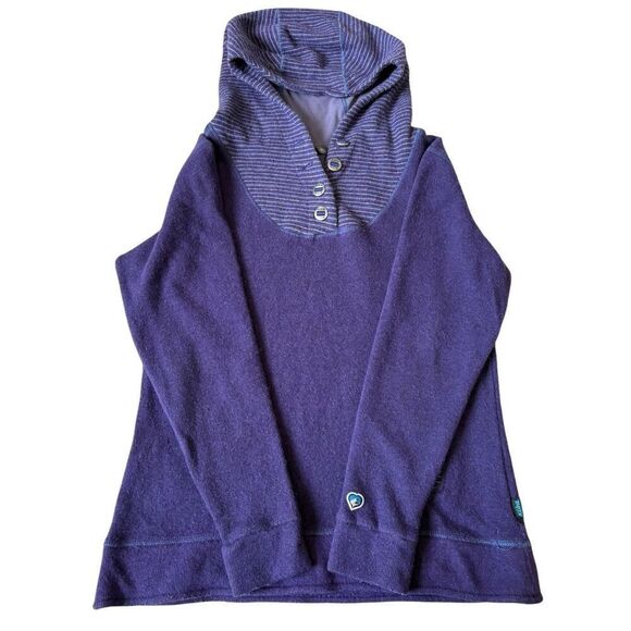 Kuhl Chianti Fleece Pullover Women's Medium M Purple Stripes Buttons Hooded - Picture 1 of 9
